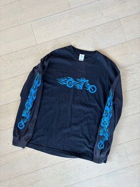 VTG 1999 Hamilton Motorsport Long Sleeve Shirt Blue Flames Biker Choppers XL